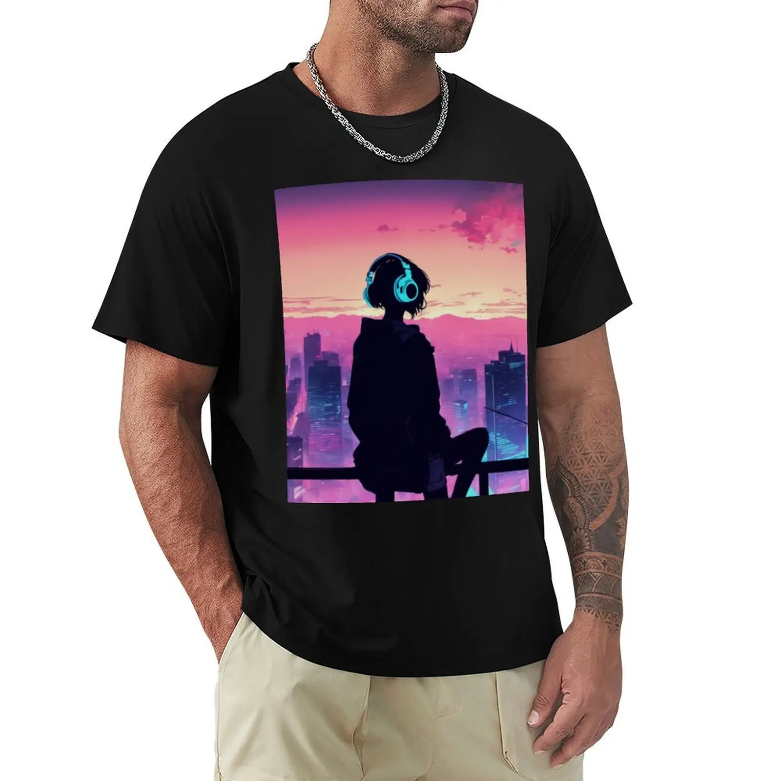 

Neon Music Sky T-Shirt shirts graphic tee Blouse graphic t shirt vintage Man t-shirt mens fashion