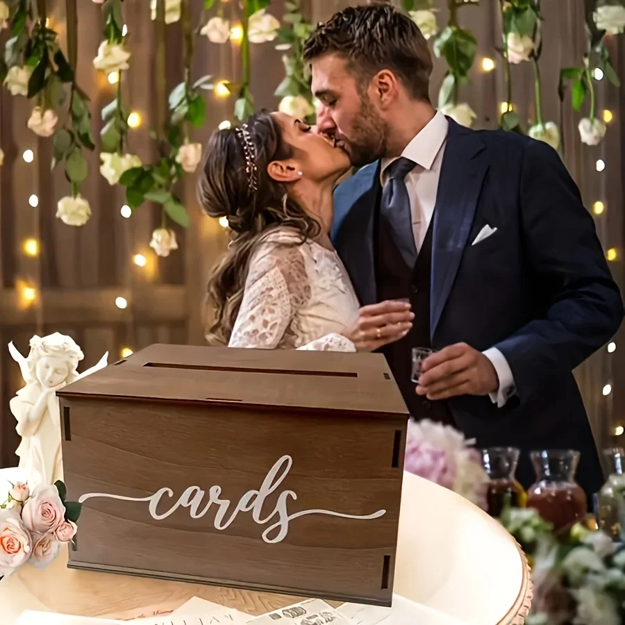 1 Stück-Hochzeitskartenbox mit Deckel, Geschenkkartenbox aus Holz für Hochzeitsempfang, rustikaler Umschlag, Spardose, Babyparty, Party-Dekoration