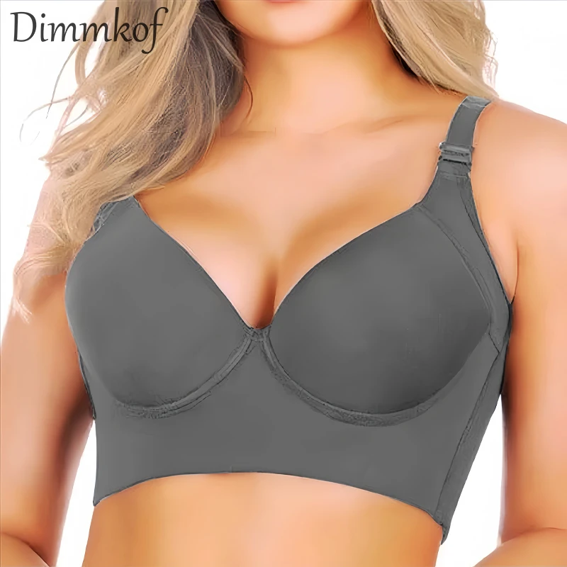 Dimmkof Full Back Coverage Push up Bras Women's Hide Back Fat Deep Cup Shapewear Fat Smoothing Uplift Underwire Bra For Big Bust