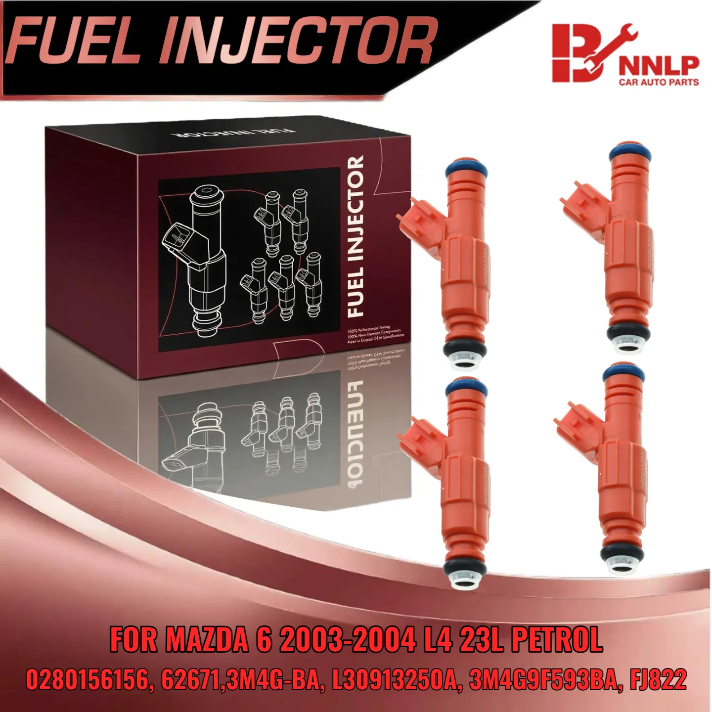 

For Mazda 6 2003 2004 4Pcs Fuel Injector L4 2 3L DOHC Petrol Orange 0280156156 L30913250A