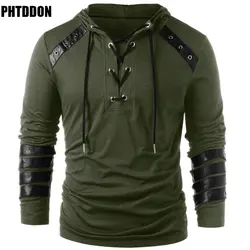 Men's Gothic Steampunk Hoodie Shirts Sweatshirt Lace Up Long Sleeve Pullover Hooded Casual Blouse Tops