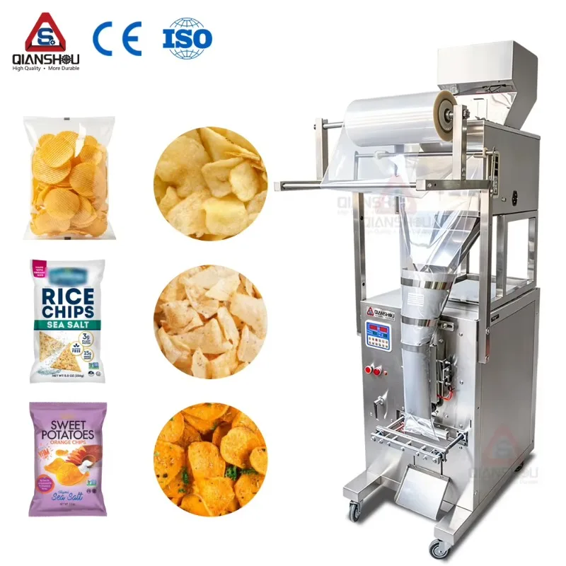 Automatic Weighing Vertical Snack Packing Machine For Potato Chips Taro Chips Rice Crackers Packaging