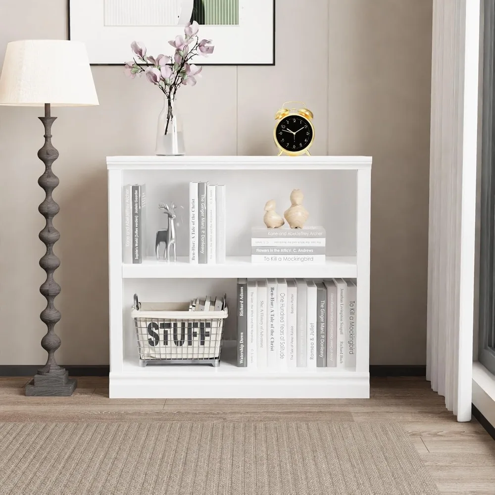 2-الرف الأبيض خزانة الكتب أرفف الكتب الخشبية 33in واسعة الطابق الدائمة عرض رفوف التخزين خزانة الكتب المنخفضة للمكتب المنزلي #2