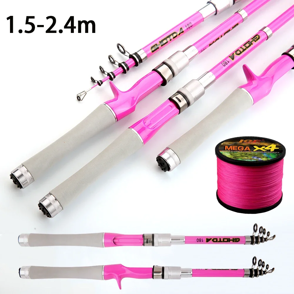 1.5m-2.4m Lure Cast Telescopic Fishing Rods Carbon Spinning Rod Squid Baitcasting Fishing Travel M Power Ultralight Trout Pole