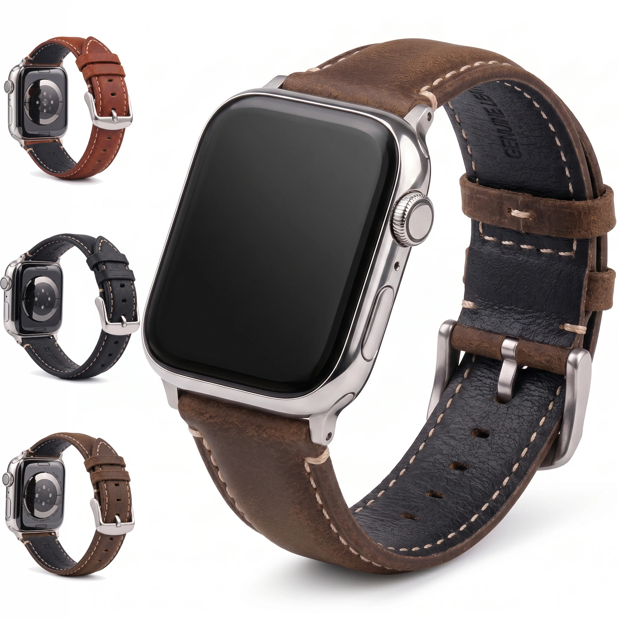 Crazy Horse Lederarmband Kompatibel mit Apple Watch Series 11 10 Ultra 3 2 9 8 7 SE Vintage Ersatz-Uhrenarmband für Herren