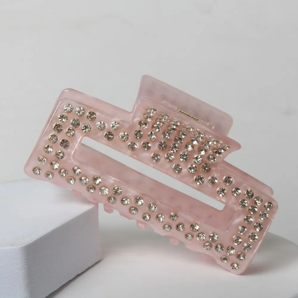 

Rectangular Claw Clip With Stones Sparkle Pink Acrylic Hair Clips Style Back of Head Premium Wind Plate Women Hair Accessories