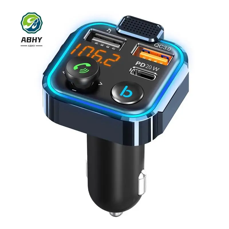 

ABHY-автомобильный FM-передатчик, быстрое зарядное устройство USB, автомобильный адаптер, поддержка 42 Вт PD + QC3.0, светодиодная подсветка, беспроводной вызов