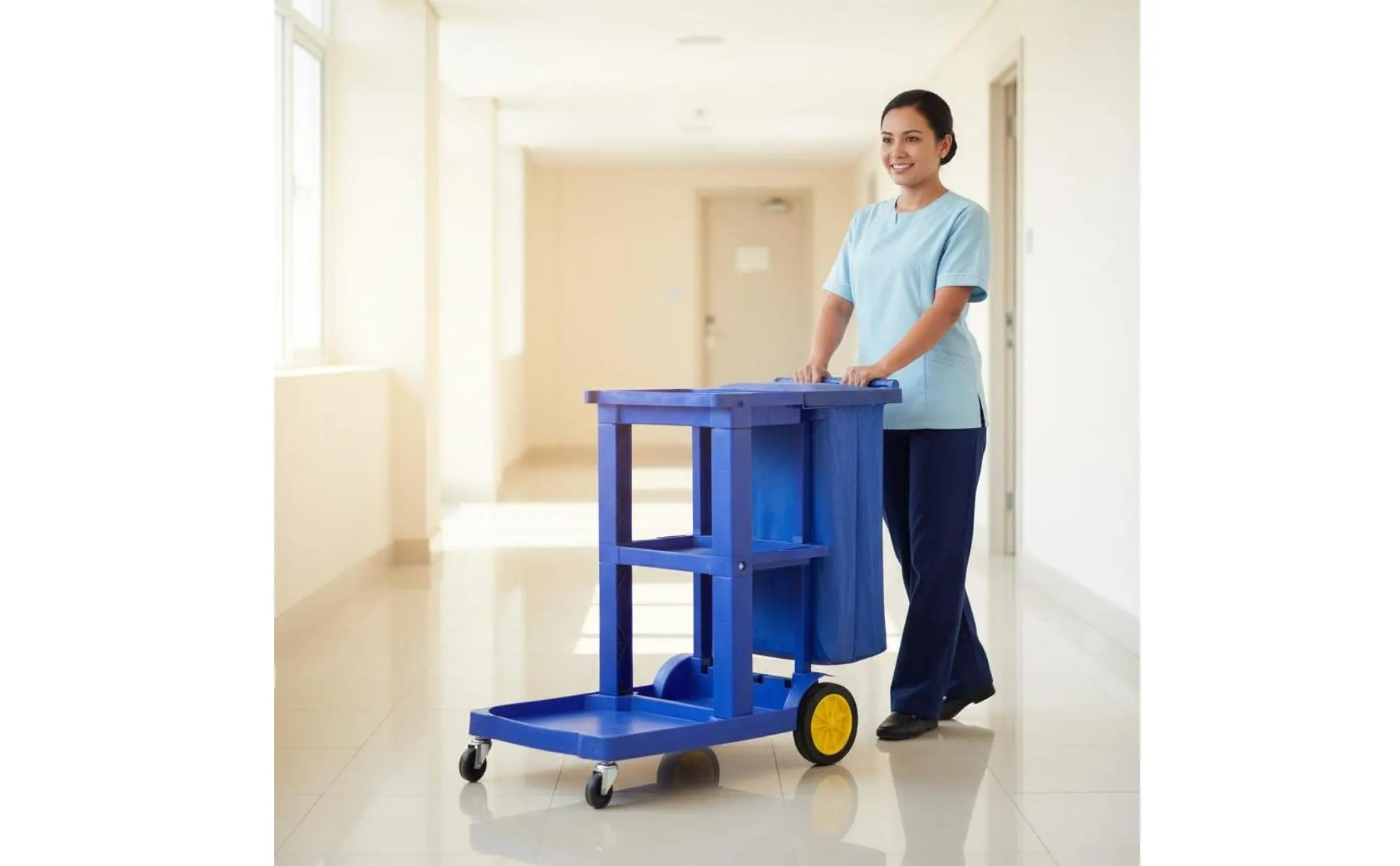 Professional Cleaning Trolley Large Capacity Janitorial Cart with Bag Multi-Shelf Utility Cart Sturdy Duty for Housekeepers