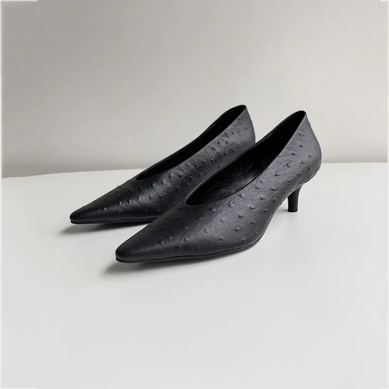 Dave&di Minimalist Women's Shoes French Commuting Formal Leather Slip On Heels Shoes Women's Pointed Toe High-heeled Loafers