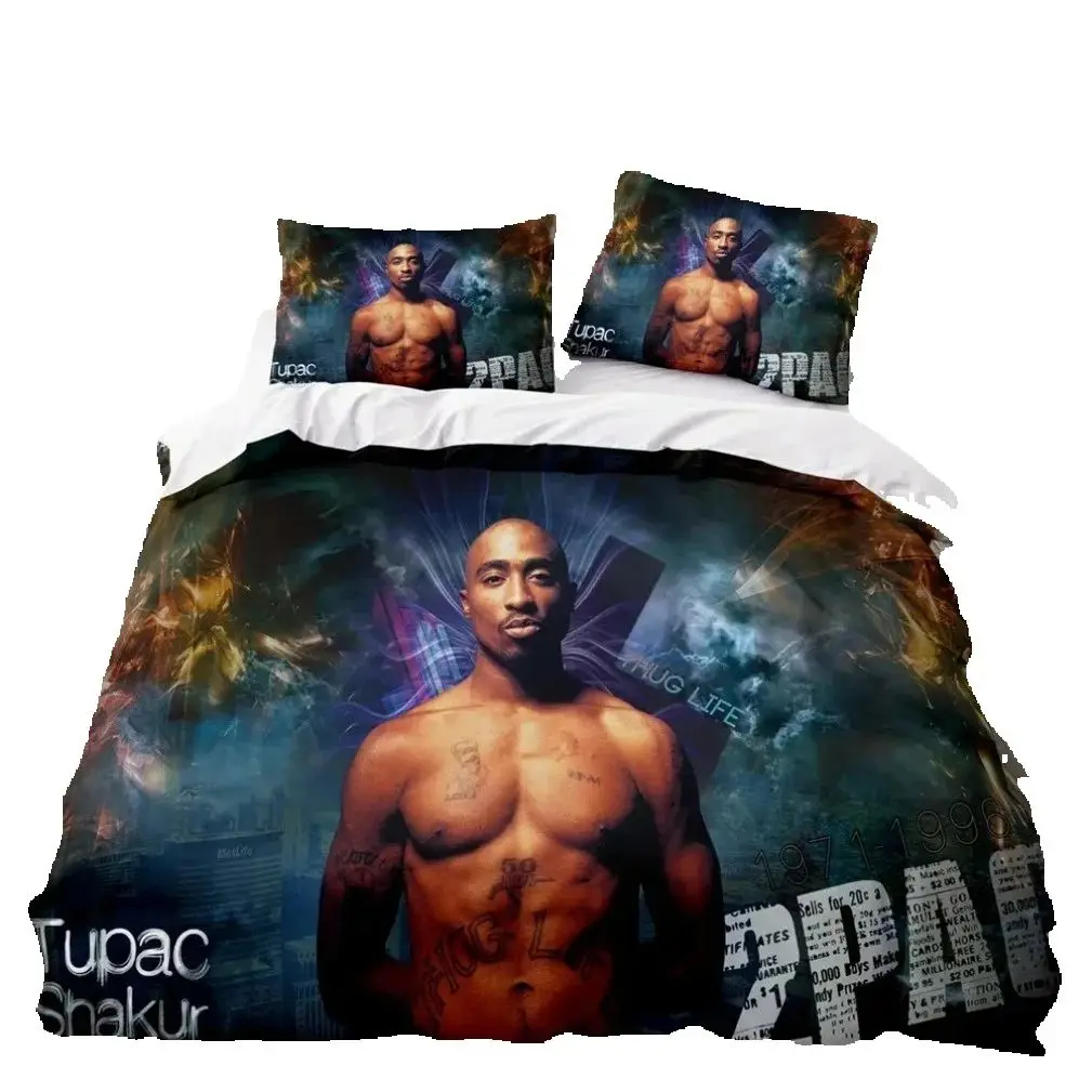 2Pac Bedding Set,Tupac Shakur Duvet Cover,3D Print Rapper 2Pac Quilt Cover Pillowcase,,King Queen Twin Size