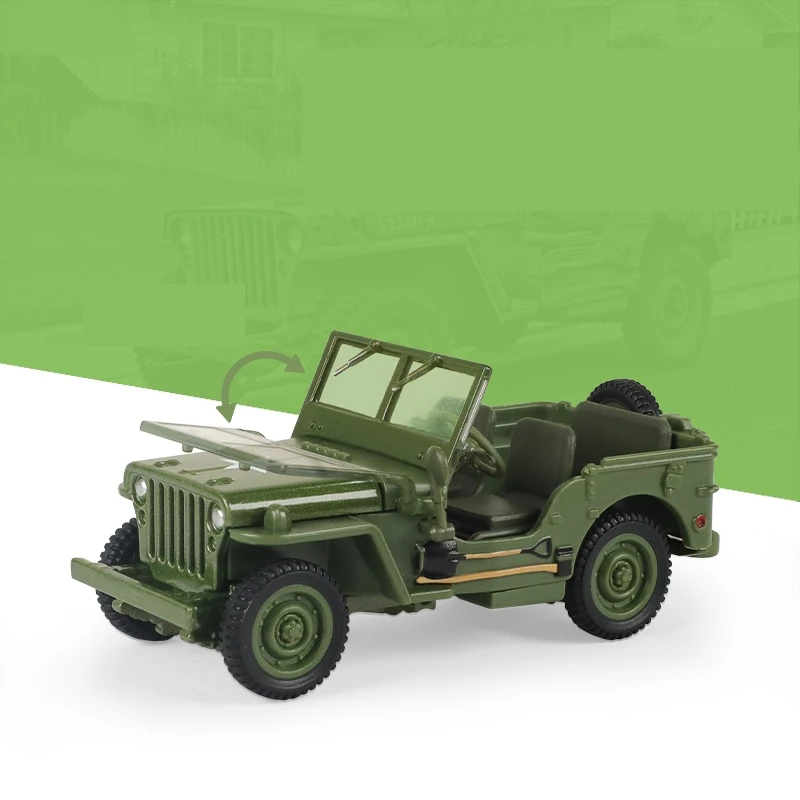 Коллекционная Миниатюрная модель военного автомобиля JEEP WILLYS, модель игрушечного автомобиля из цинкового сплава с литыми колесами, подарок для