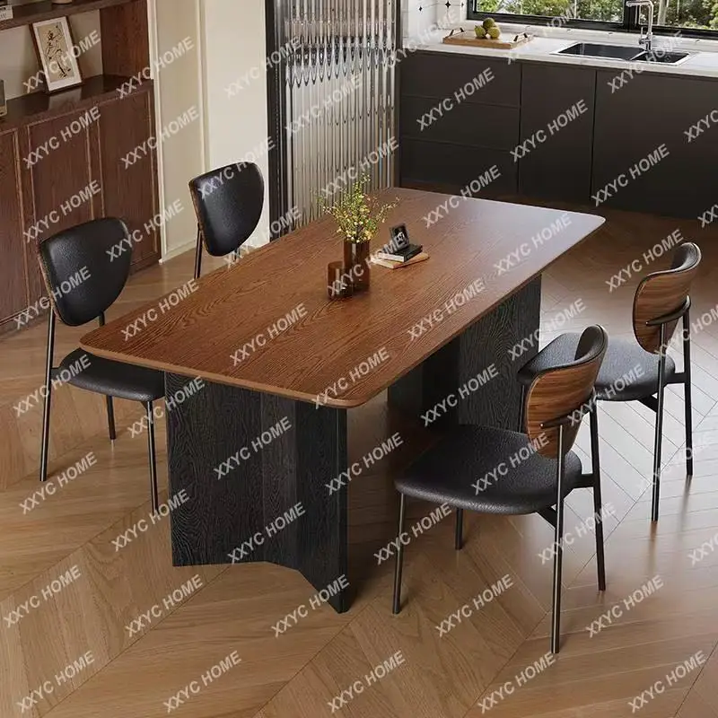 A Medieval style solid wood grain rock slab dining table household small apartment minimalist dining table