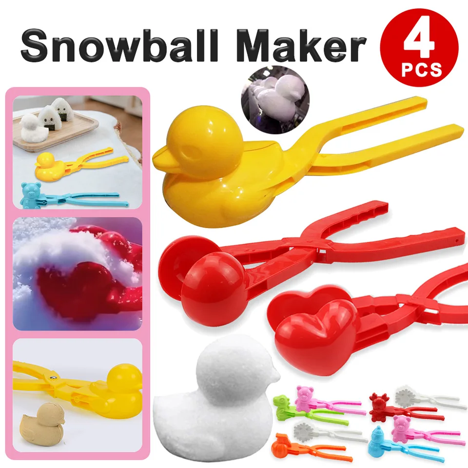 ACTOYS Lot De 4 Pinces à Boules De Neige – Formes Cœur, Canard, Dinosaure, Astronaute – Neige Ou Sable – 34 Cm