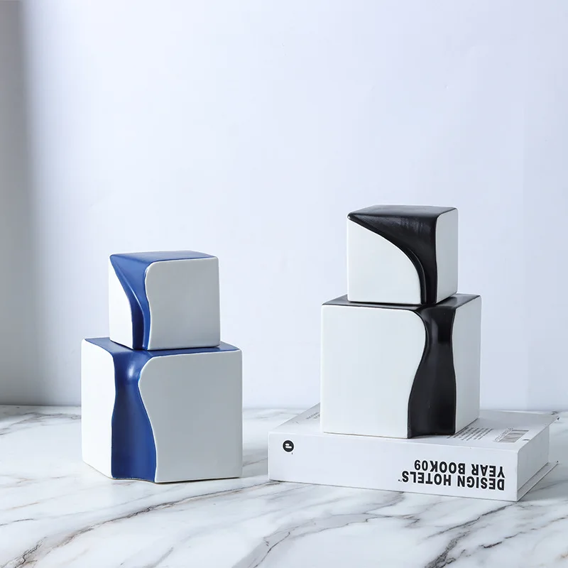 

Geometric streamlined square ceramic decoration, modern Nordic chic model room, bedside table bookshelf, wine cabinet decoration