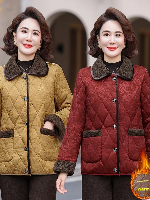 

Thiened Fce Warm Cotton Jaet Stand Collar ort Outerwear for Middle-Aged And ly Women Faionable Autumn Winter ...