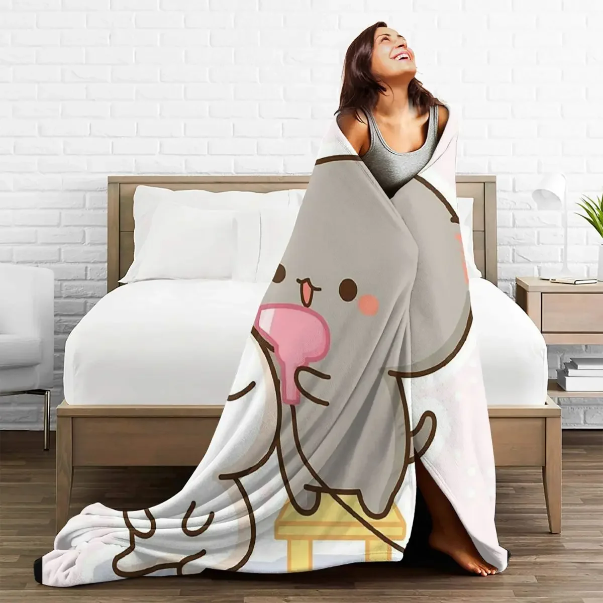 

Baby Blankets Cute Peach And Goma Flannel Summer Cartoon Boy And Girl Gift Throw Warm Blankets for Home Office Bedding Throws