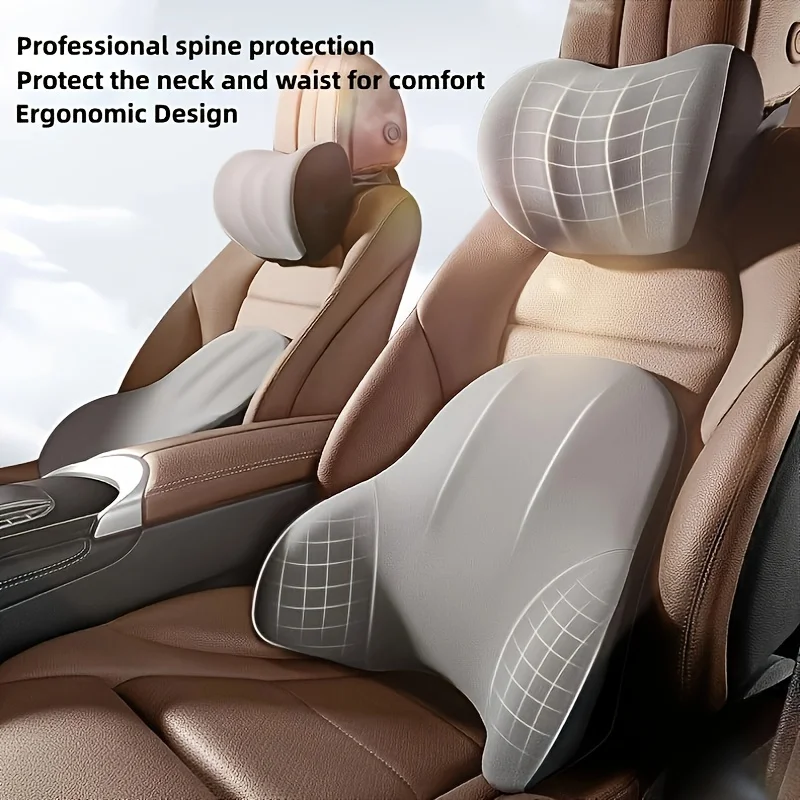 Comfortable Car Headrest and Lumbar Support Cushion for Office and Home Chairs - Relieve Back Pain and Improve Posture