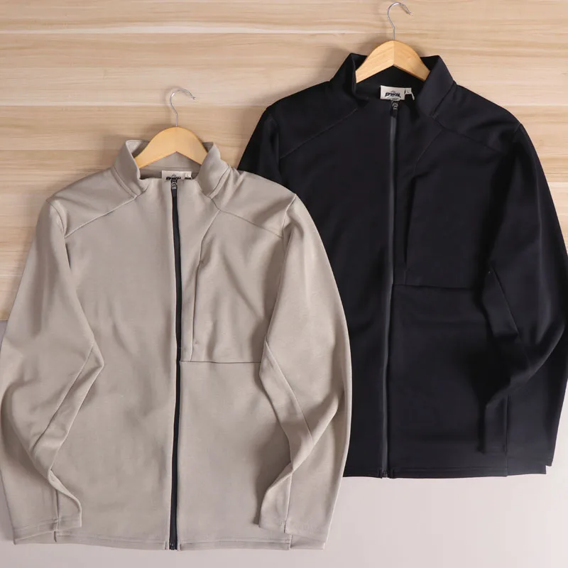 

Comfortable Knitted Long Sve Jaet Men's Casual Sle Air Layer Fabric Stand Collar Zipper Closure Outdoor Faion Outerwear