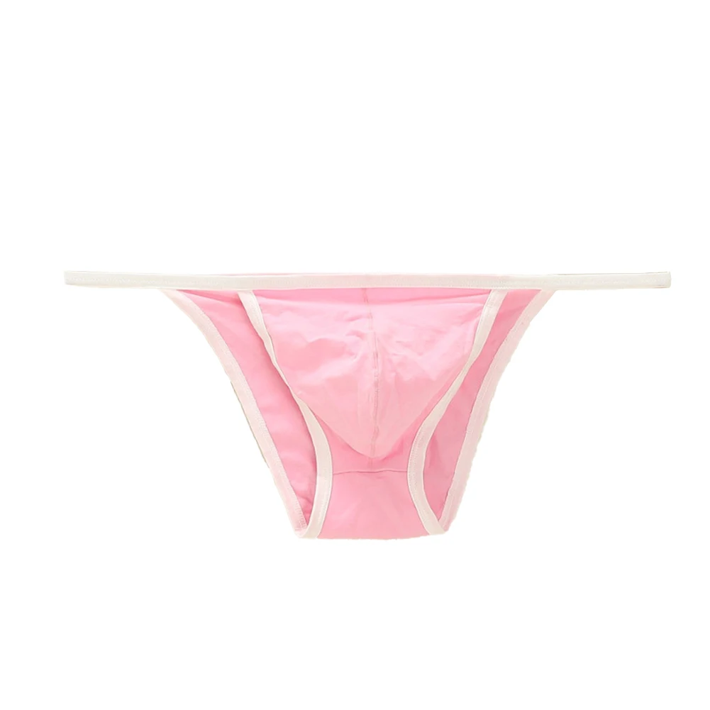 Men Sexy Briefs Cotton Low Rise Breathable String Bikini Contoured Pouch Bulge Jersey Color Erotic Slim Fit Thin T-back Thong
