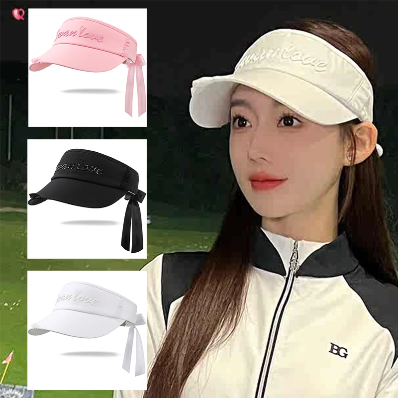 SG Ladies Sun Shade Hats Topless Golf Sunscreen Caps for Women Adjustable Empty Top Hat Casual Sports Sun Visor Bowknot