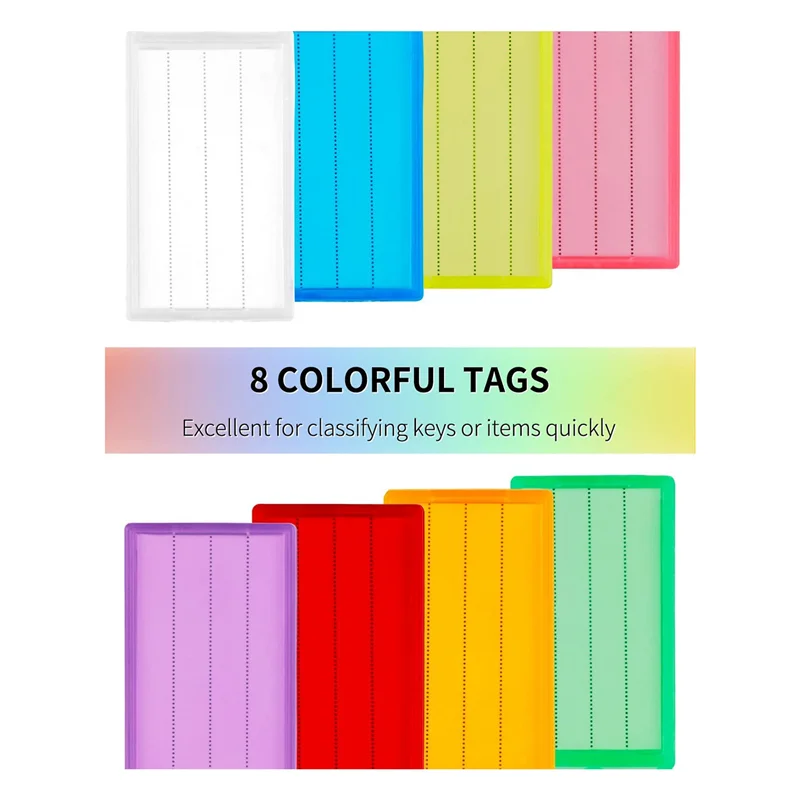 Key Tag Holder Slot Plastic Wall Mount Key Holder Organizer with Clear Hard Key Tag Identifier Marker, 8 Colors, 4 Pack