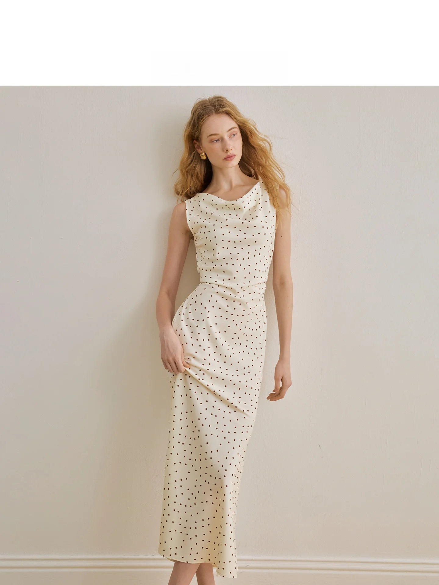 

Original Polka Dot Sleeveless Women's Dress Slimming Waistline Summer New Style AEL Long Evening Gown French Style H Version