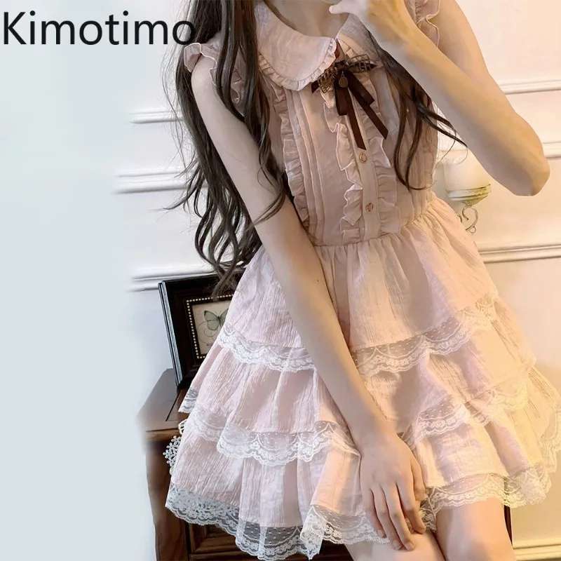 Kimotimo Japanese Sweet Princess Dress 2025 New Doll Collar Ruffles Waist Patchwork Lace A Line Mini Dresses Fairy Y2k Vestidos