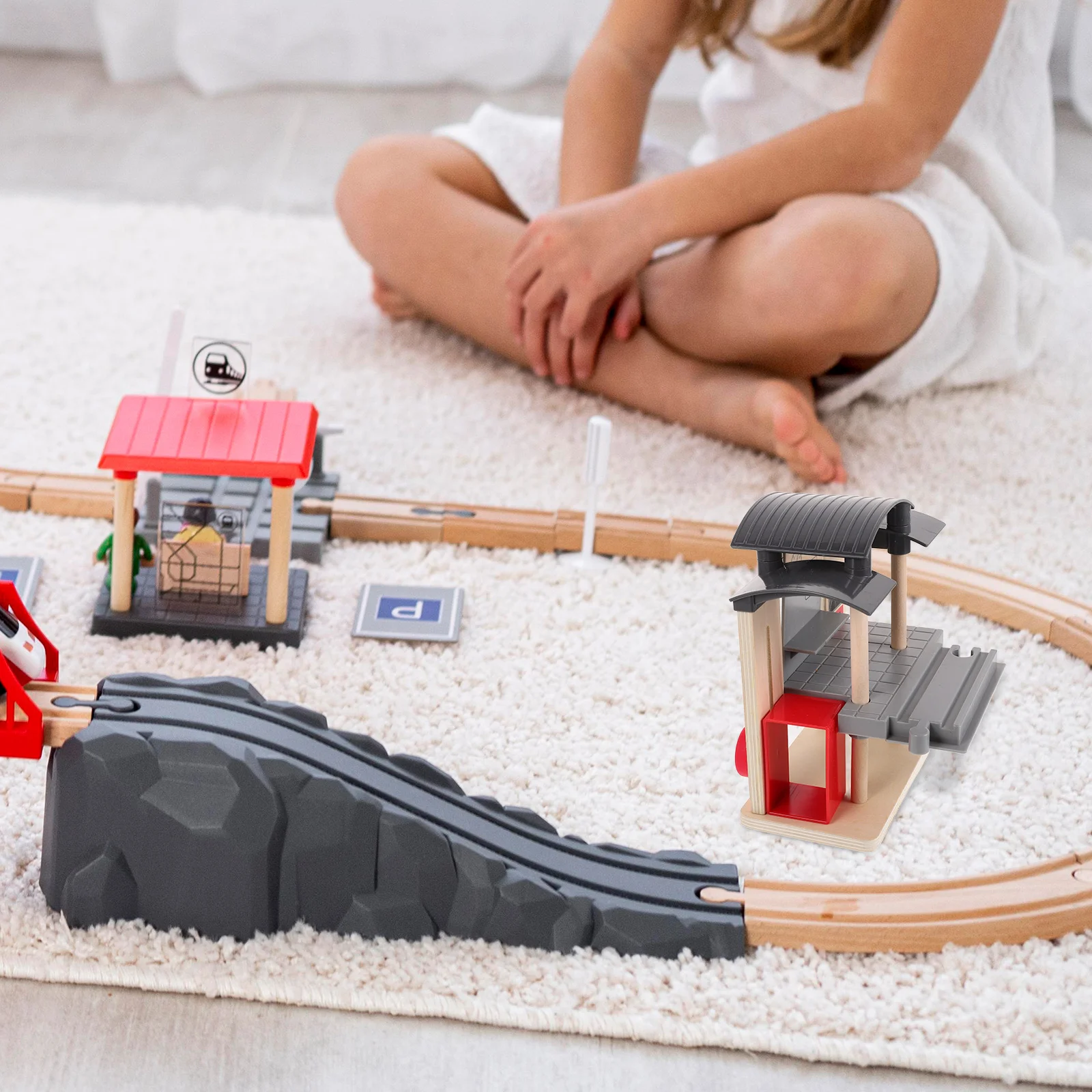 Railway Station Train Track Accessories Rolling Wood Kid Toys Wooden Kids Trains Bridge Tracks Model Connectors