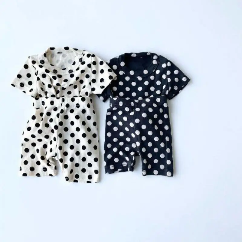 2024 Summer New Baby Dot Tops + Pants 2pcs Pajamas Suit Foe Boys Girls Short Sleeve Clothes Set Children Casual T Shirts Outfits