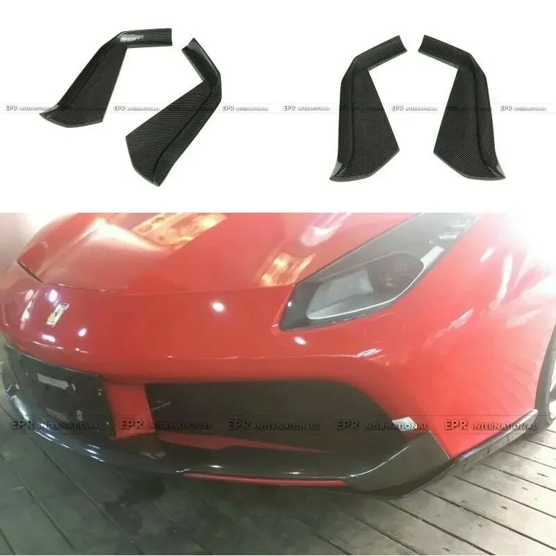 For Ferrari 488 GTB N Type Glossy Dry Carbon Front Bumper Canard Corner Splitter Bodykits Trim Parts 2pcs Addon