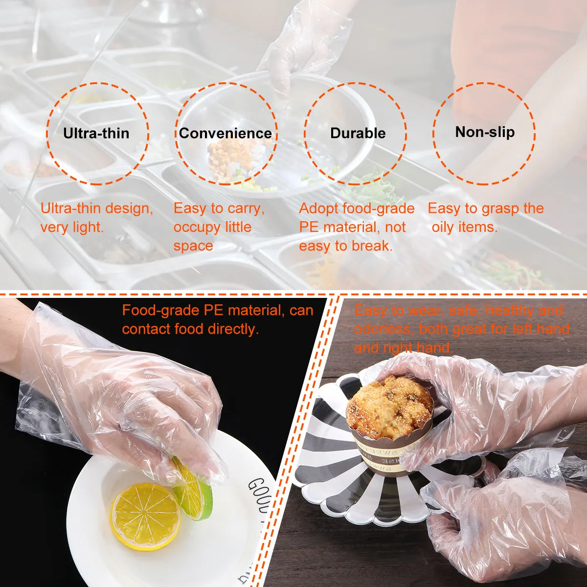 

500Pcs Large Clear Ambidextrous Food Service Cooking Kitchen Industrial Safety Gloves Oil Resistant No