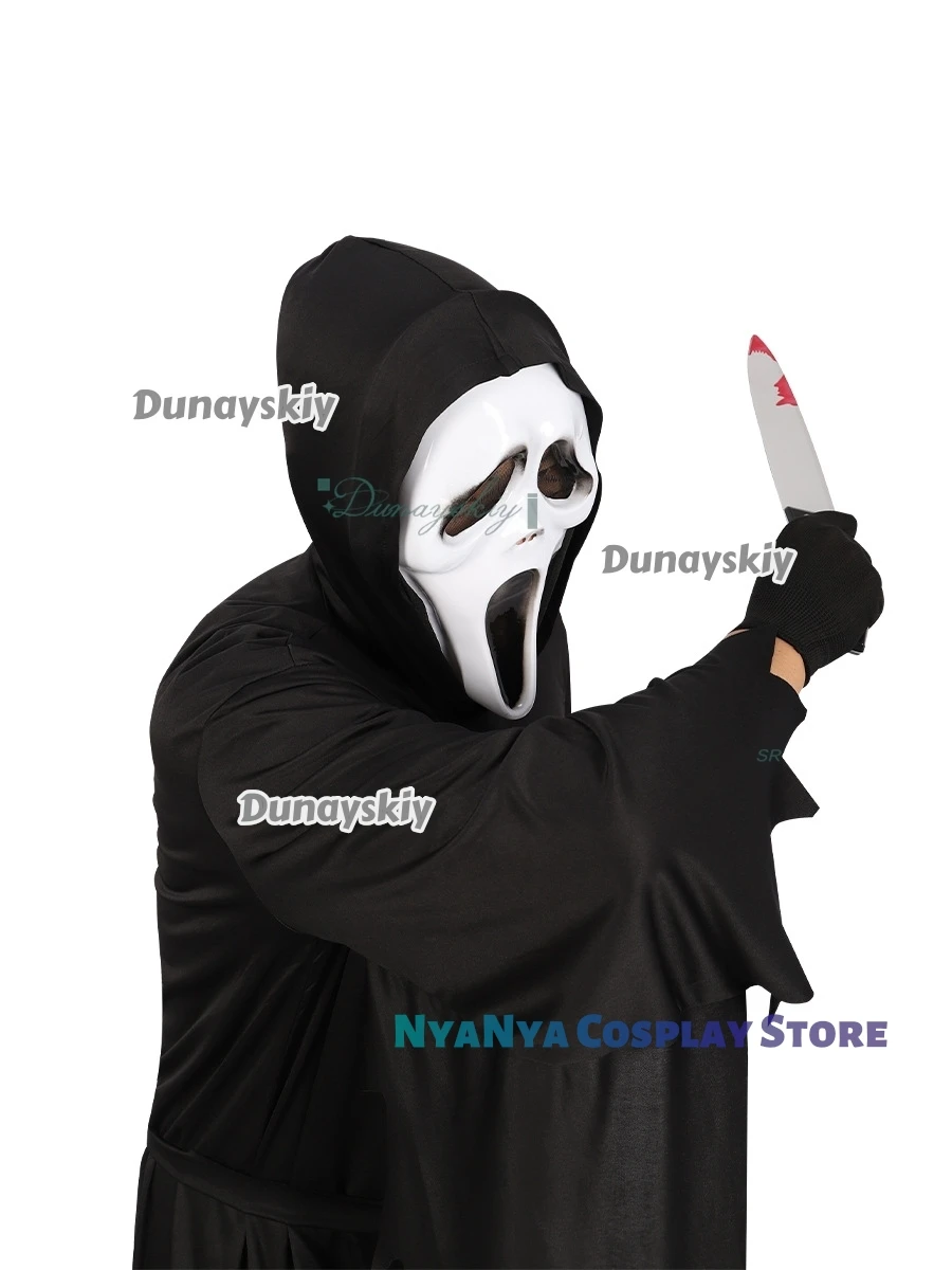Vestido elegante para niños, máscara de calavera, bata larga negra, Cosplay de Scream GhostFace, fiesta de Halloween, película de terror, Carnaval, chico adulto