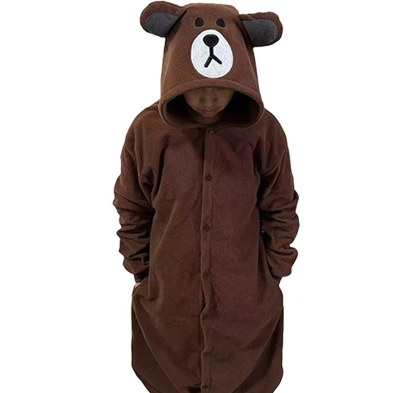 หมีสีน้ําตาล Onesie ผู้หญิงผู้ชายสัตว์ Kigurumis ชุดนอนการ์ตูนสัตว์รองเท้าแตะเทศกาล Homewear ชุด Overalls Polar ขนแกะ