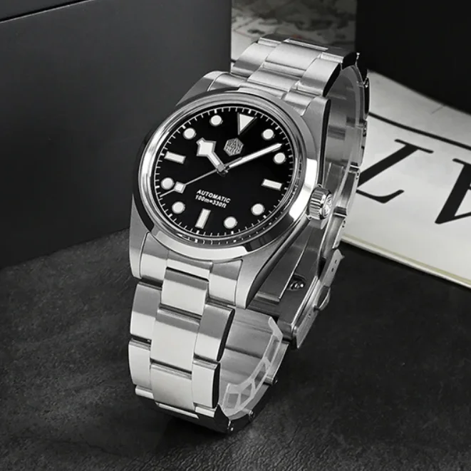 San Martin Men Automatic Watch 36mm Mechanical Wristwatch 100M Waterproof C3 Luminous Snowflake Hands PT5000 SW200