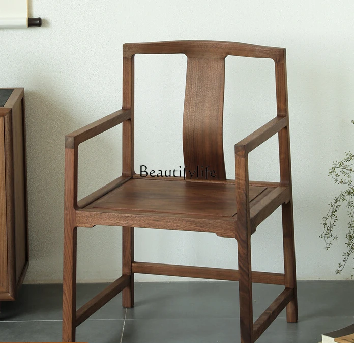 

New Chinese Style Black Walnut Solid Wood Simplicity round-Backed Armchair Master Chair