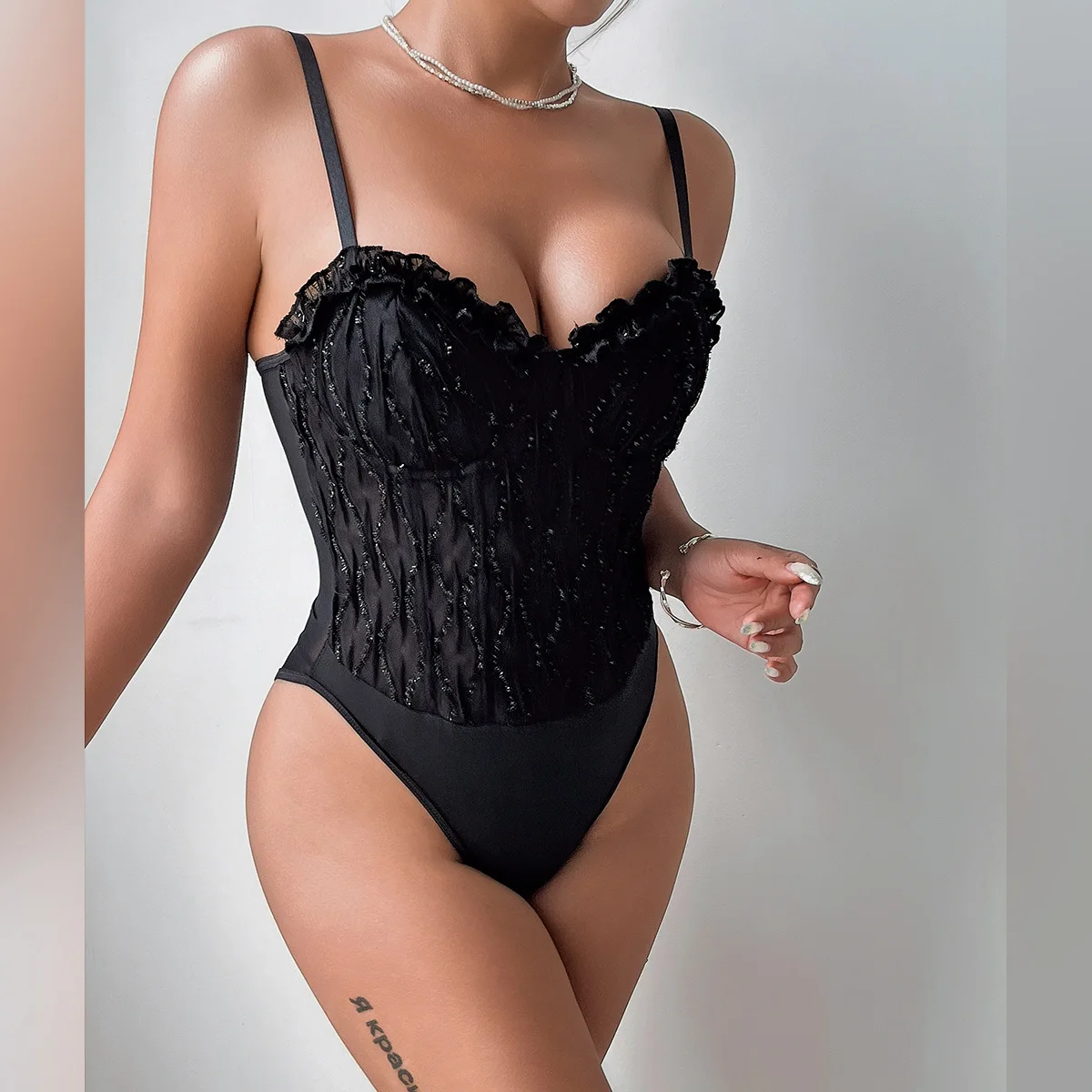 بذلة الدانتيل عارية الذراعين نحيل ارتداءها سليم الأساسية Bodycon Bodydoll مثير ينغيرييس ملابس داخلية الجمالية النساء ملهى ليلي المشكل