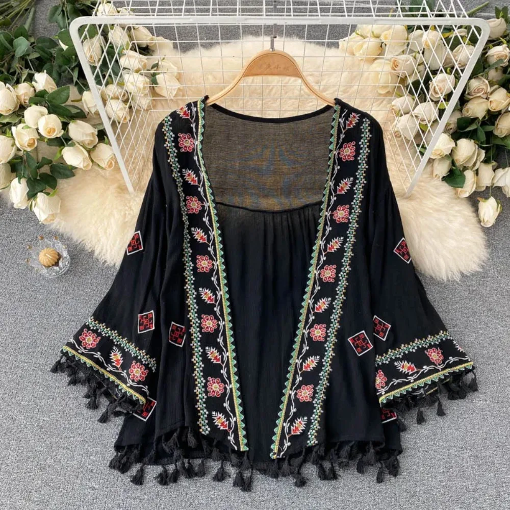 Sexy Boho Quaste Stickerei Sheer Lose Strand Cover Up Casual Abdeckung-ups Urlaub Strand Kleid Strand Tragen Bademode Weibliche frauen