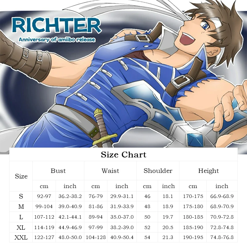 Richter Belmont Cosplay Kostuum Spel Castlevania Top Broek Set Mannelijke Kleding Outfits Fantasie Halloween Carnaval Feest Kostuum