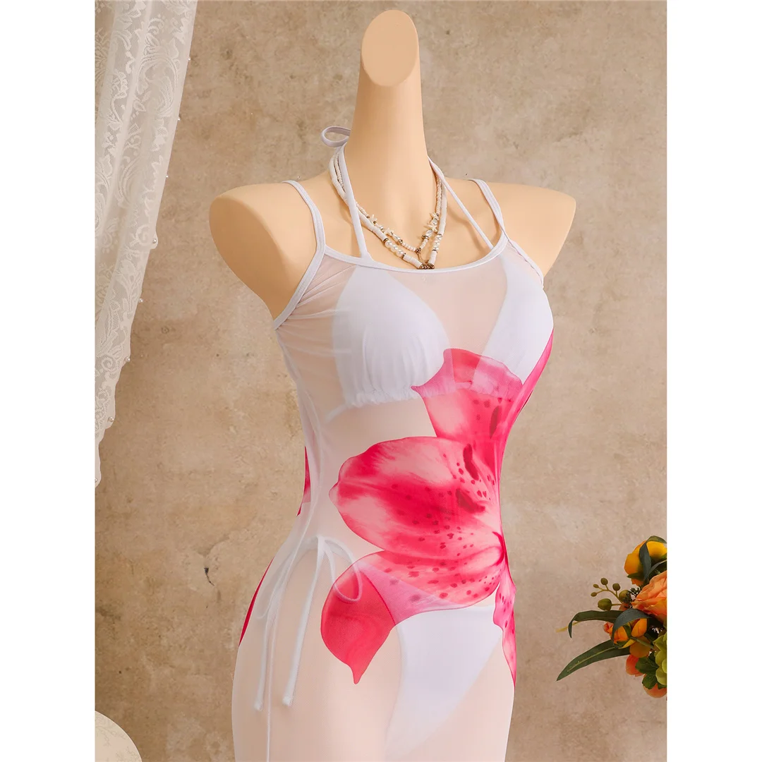 Mit Blumenmuster, Neckholder-Bikini, Damen-Badeanzug, dreiteiliges Bikini-Set, Badebekleidung, Badeanzug, Schwimmbekleidung V8204 – Detail 11