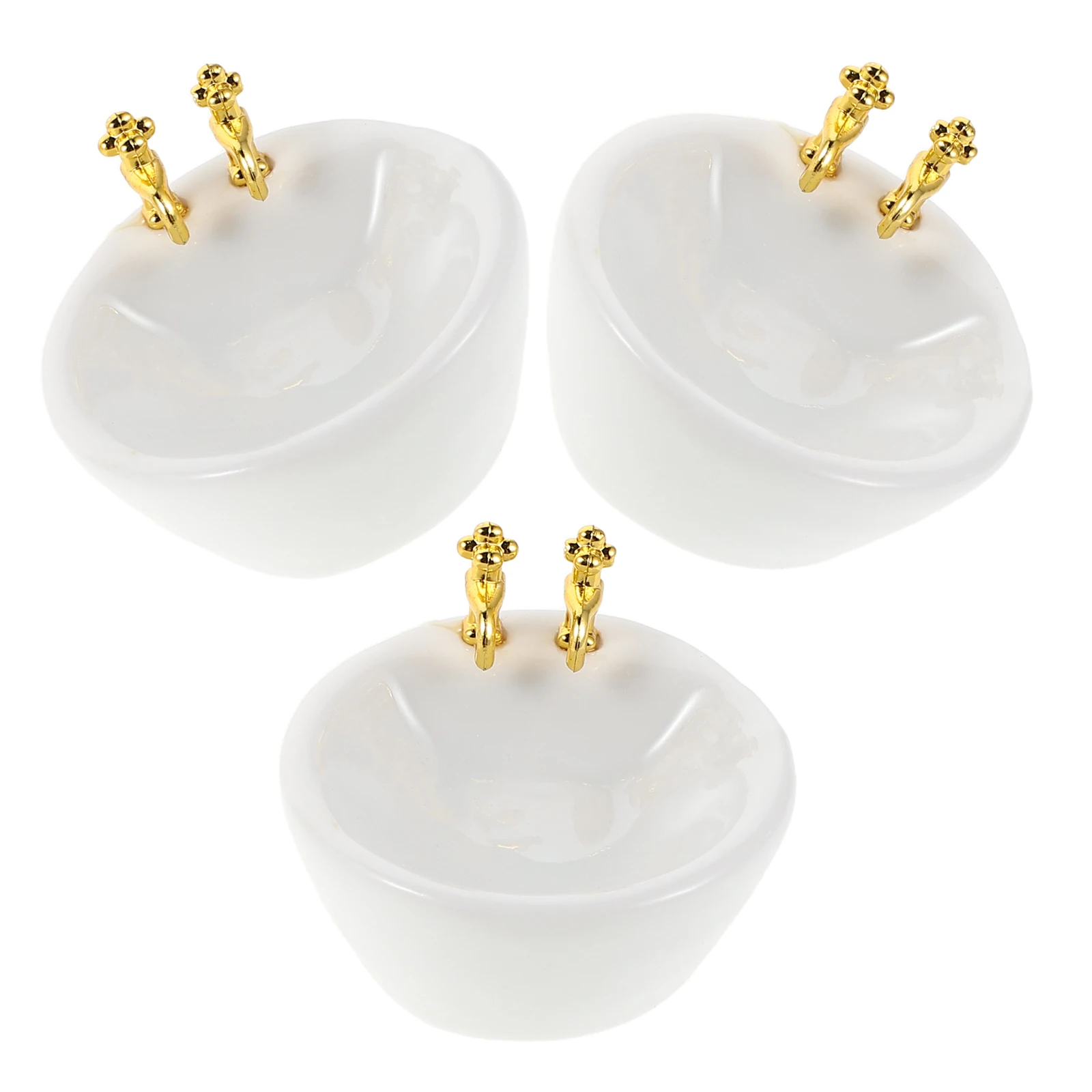 

3 Pcs Dollhouse Bathroom Accessories Decor Sink Oval Ceramics Decoration White Porcelain Furniture Basin Bowl Counter