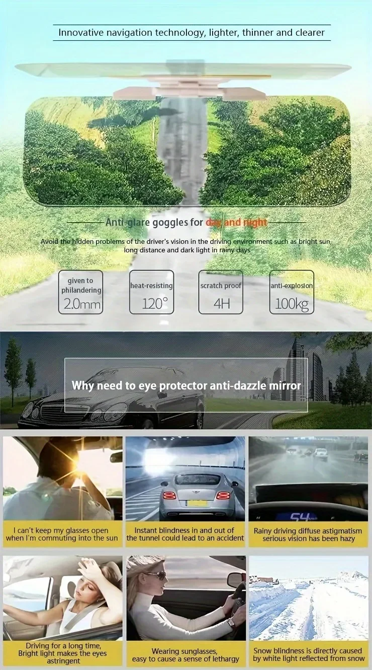 Auto-Sonnenblende HD Anti-Sonnenglanz-Brille Tag- und Nachtsicht Fahrspiegel UV-Klappspiegel für klare Sicht im Innenraum – Detail 10