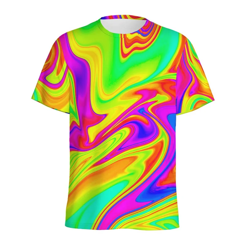 Abstract Colorful Liquid Trippy Pattern T Shirt For Men Summer Casual Round Neck Short Sleeve Tees Women Tops 3d Printed T-Shirt