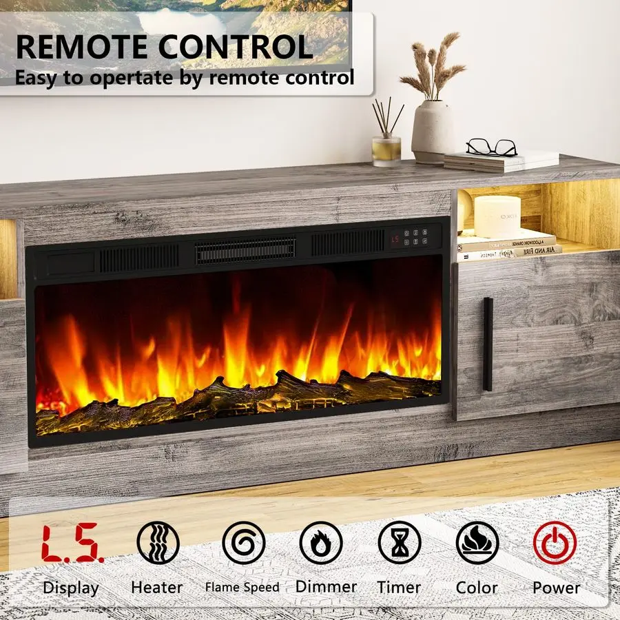 حامل تلفزيون مدفأة مركز ترفيهي مع 36 مدفأة، 70 حامل تلفزيون خشبي لأجهزة التلفاز حتى 80، وحدات تحكم تلفزيون حديثة لعيش Ro #6