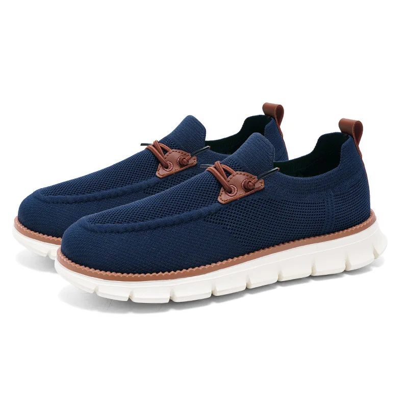 Men Breathable Knit Slip On Loafers Lightweight Block Platform Casual Walking Shoes Non Slip Comfort Mesh Boat Shoes