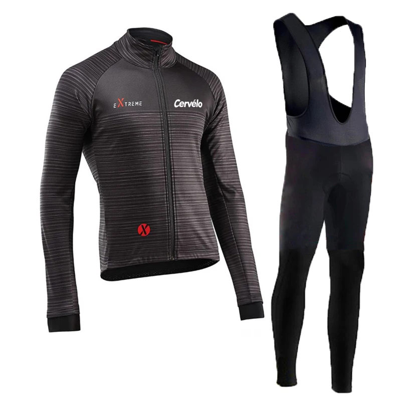 Cervélo Men Summer Long Sleeve Bicycle Jersey Set Lightweight Road Cycling Clothing Quick Dry Breathable Bib Shorts Race Wear