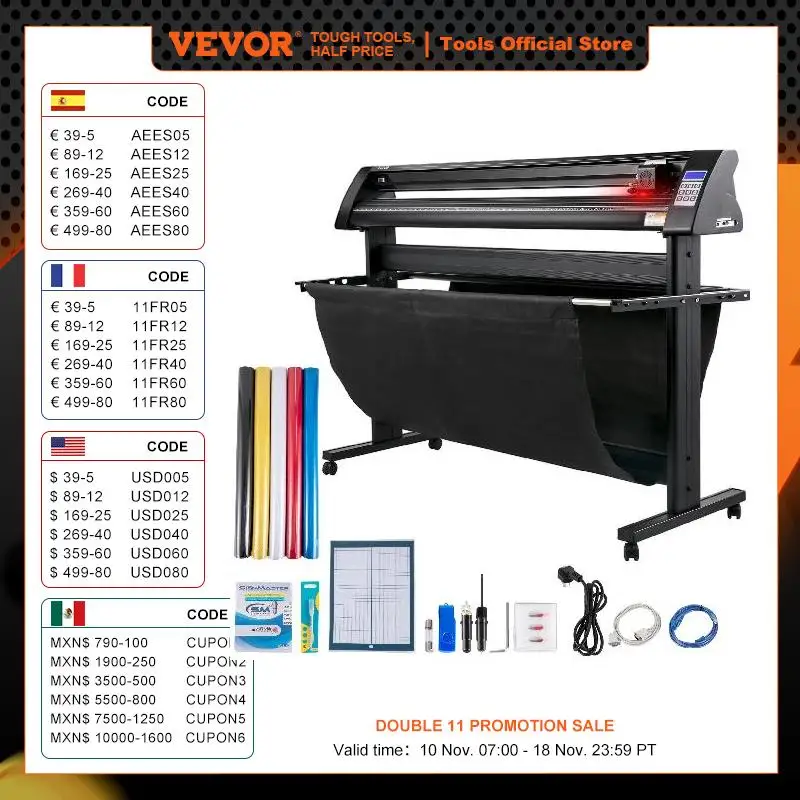 VEVOR 28/34/53 Inch Semi-Automatic Vinyl Cutter Plotter Cutting Printer w/ Floor Stand 3 Blades LCD Display SIGNMASTER Software