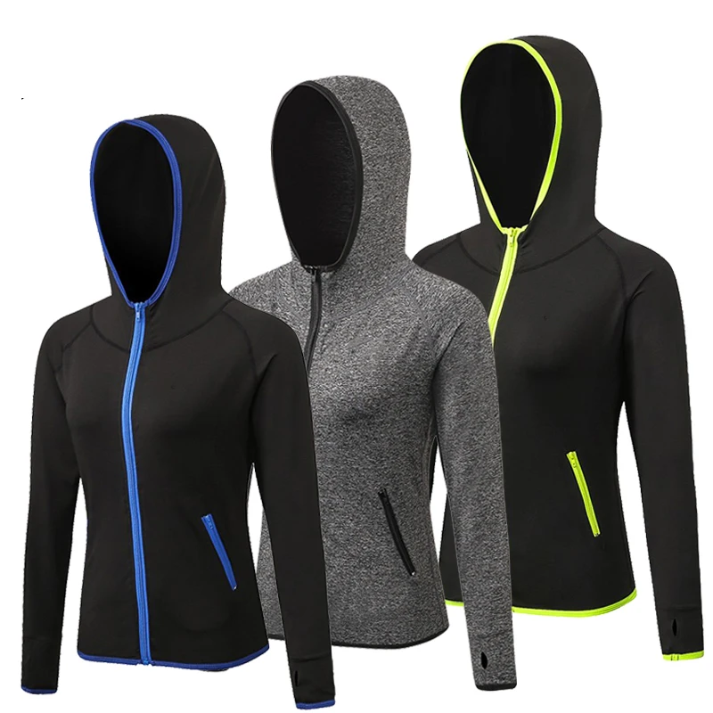 

Women Hooded Zipper Running Jacket Long Sleeve Coat Sports Fitness Ladies Yoga Windbreaker Training Sportswear Custom Logo