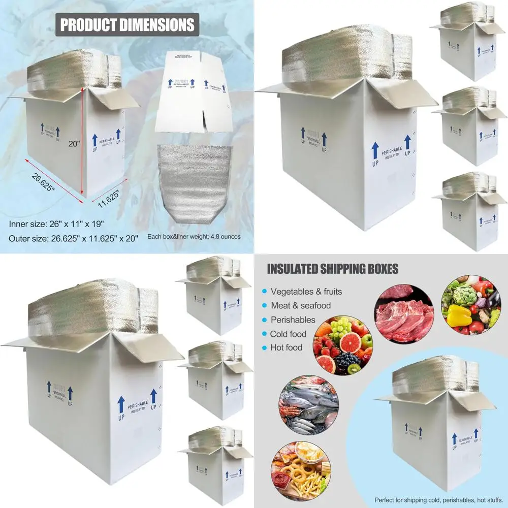 Set di 4 Scatole Isolanti Riutilizzabili per Spedizioni di Prodotti Deperibili con Rivestimento Interno Isolante