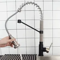 Brass Kitchen Faucet Brushed Nickel+Black Faucet Pull Out Rotate Swivel Single Handle Deck Mounted 2-Function Water Outlet Tap