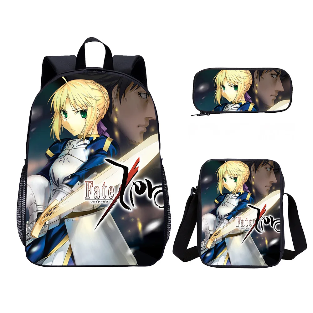 Trendy Popular Cool fate Zero 3D Print 3pcs/Set pupil School Bags Laptop Daypack Backpack Inclined shoulder bag Pencil Case